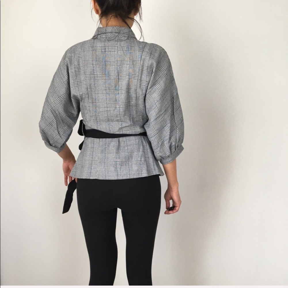 PLAID SLIM  BLAZER TOP - Picture 6 of 12